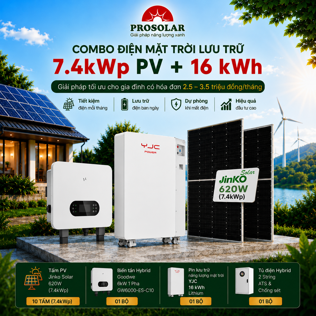 Combo Hybrid 7.4kWp - Lưu Trữ 16kWh